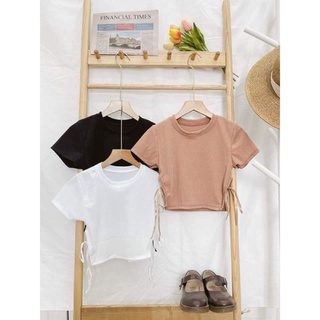 Áo croptop thắt dây eo 2 bên thun gân