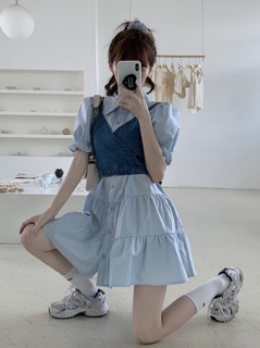 [Order] Set váy kèm yếm denim ulzzang