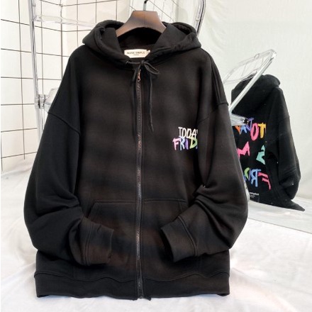Áo Khoác Hoodie Nỉ Bông Unisex TODAY màu ĐEN/TRẮNG  Nam nữ unisex/Áo hoodie zip dây kéo có mũ form rộng JEJUL