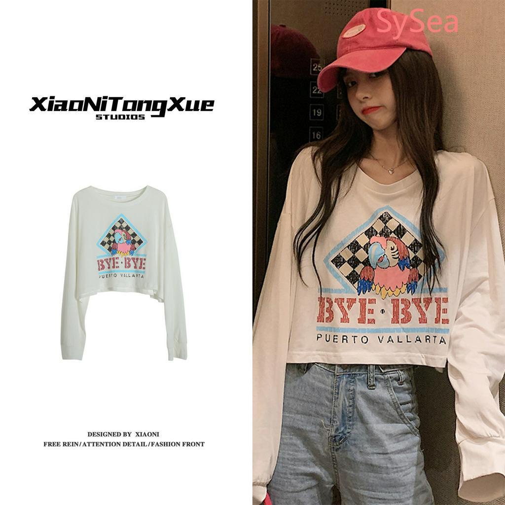 Áo Thun Tay Dài Dáng Rộng Họa Tiết Hoạt Hình Phong Cách Hàn Quốc