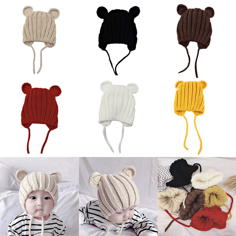 Mũ Beanie Trùm Tai Giữ Ấm Màu Trơn Dễ Thương Cho Bé
