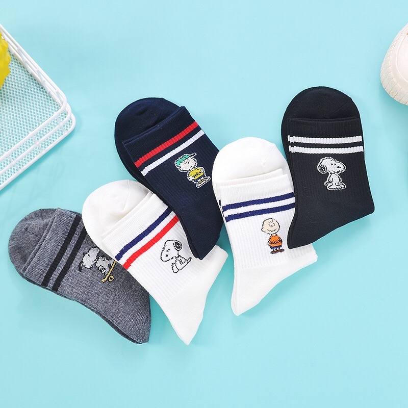 Tất hai sọc snoopy cao cổ