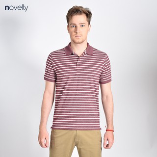 Áo thun Polo nam Novelty đỏ đô kẻ sọc phối cổ bo NATMSBNT3R181240N