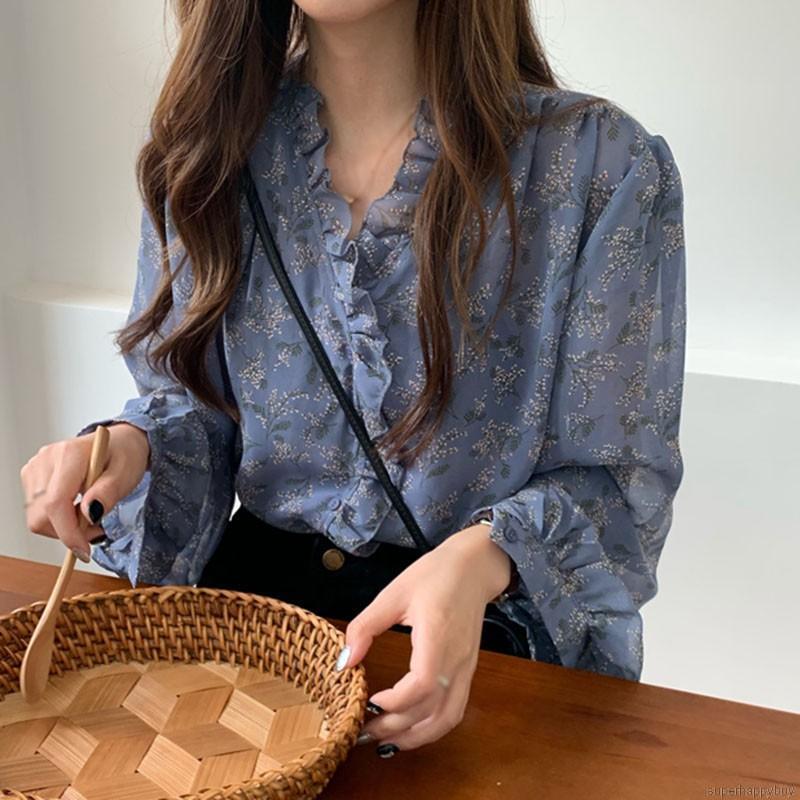 Áo Chiffon Tay Dài Dáng Rộng In Hoa Kiểu Hàn Quốc Chống Nắng Cho Nữ