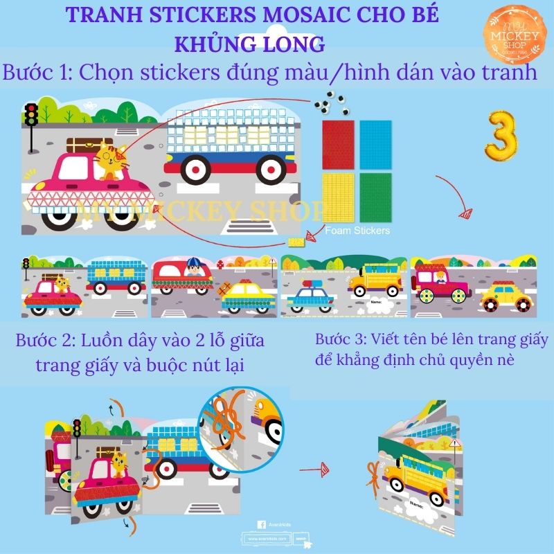 Trò chơi tranh dán Mosaic Sticker bằng foam nhiều chủ đề cho bé từ 3 4 5 tuổi chính hãng Avenir My Mickey Shop