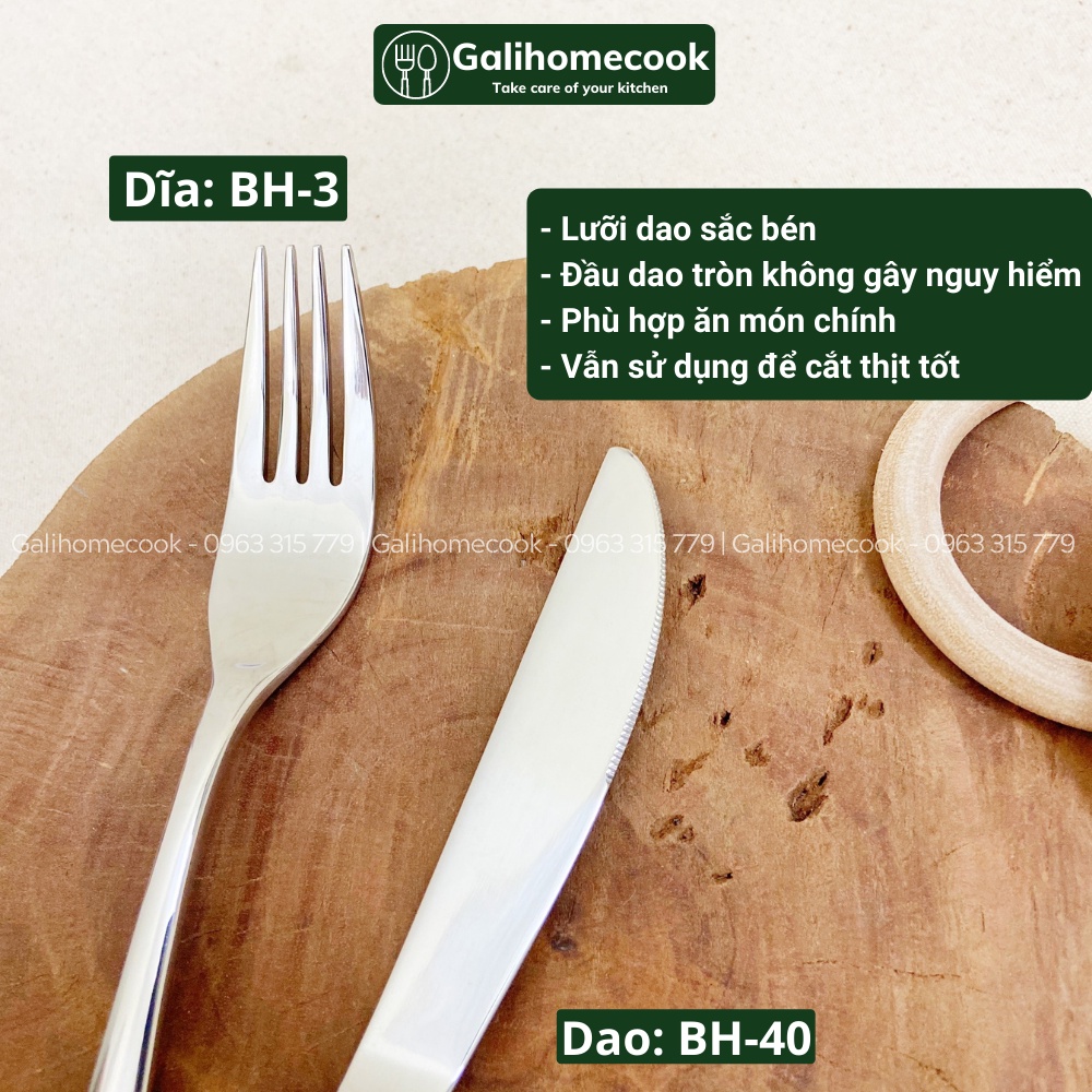 [CÓ BÁN LẺ] Bộ DAO THÌA DĨA (MUỖNG NĨA) ăn bít tết inox 304 phong cách Châu Âu cao cấp | GaliHomecook