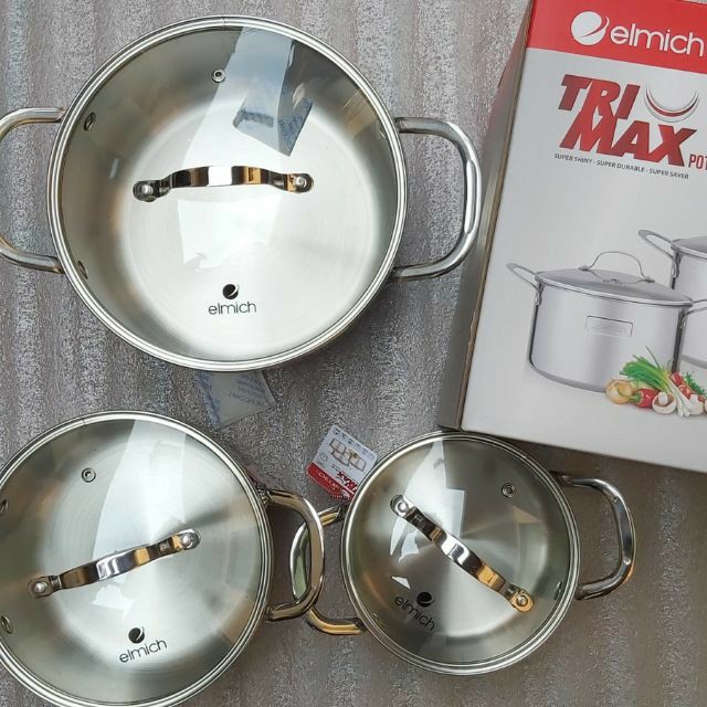 Bộ Nồi Elmich Trimax 3741 , 3 Size 16-20-24cm , 3 LỚP ĐÁY LIỀN INOX 304