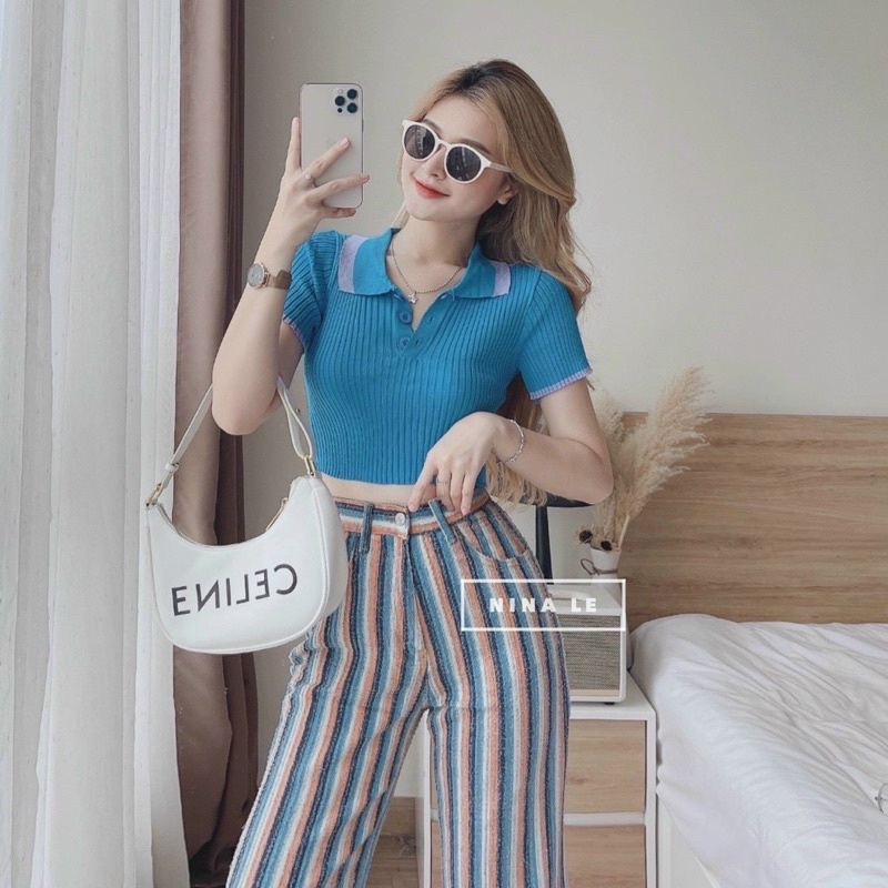 ÁO croptop cổ sơ mi VIỀN MC đơn giản nhẹ nhàng nữ - Thiên Yết