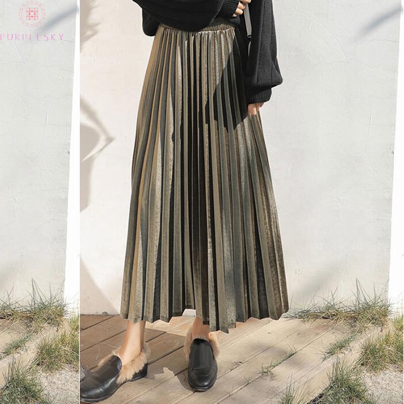 Women's Ladies Skirts Loose A-line Casual Boho Women's Office Ladies Autumn High Waist Pleated Retro Plus size