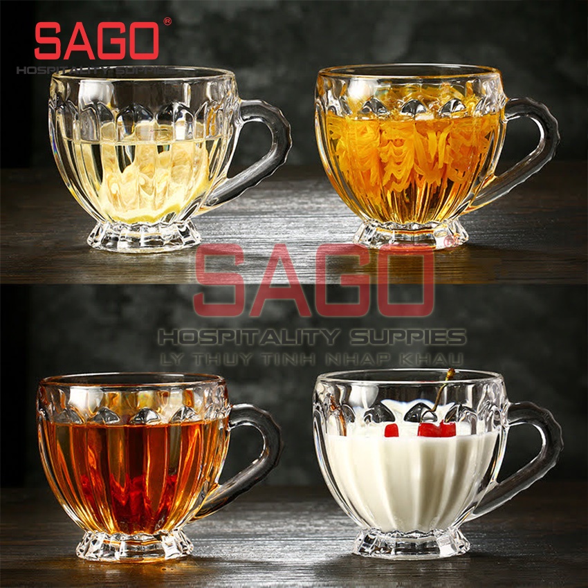 Ly Thủy Tinh , Cốc Thủy Tinh Có Quai Deli Tea glass | Tùy Chọn Dung Tích , Họa Tiết