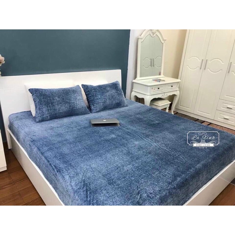 Bộ Drap Giường + Vỏ Gối Lông Thỏ - Bộ Ga Trải Giường Lông Thỏ Kèm 2 Vỏ Gối Cao Cấp Chống Xổ Lông Hàng Nhập Khẩu