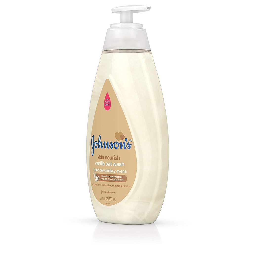 Sữa Tắm &amp; Gội cho trẻ em Johnson’s Tear Free Skin Nourish Vanilla Oat Wash 800ml (Mỹ)