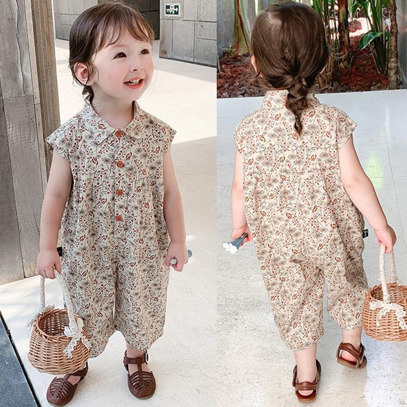 Jumpsuit Không Tay Áo Với Họa Tiết Hoa Đáng Yêu Dùng Cho Bé Gái