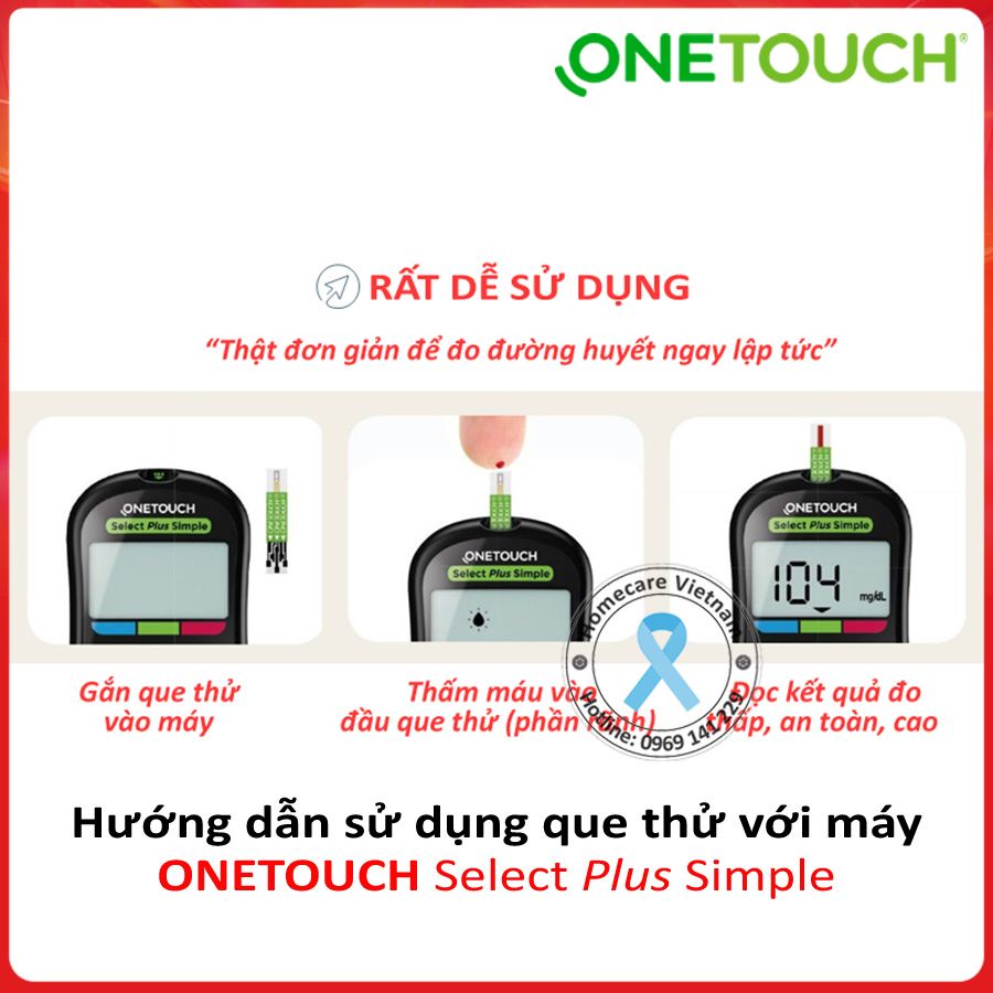 Que thử đường huyết OneTouch Select Plus Simple – hộp 25 que thử