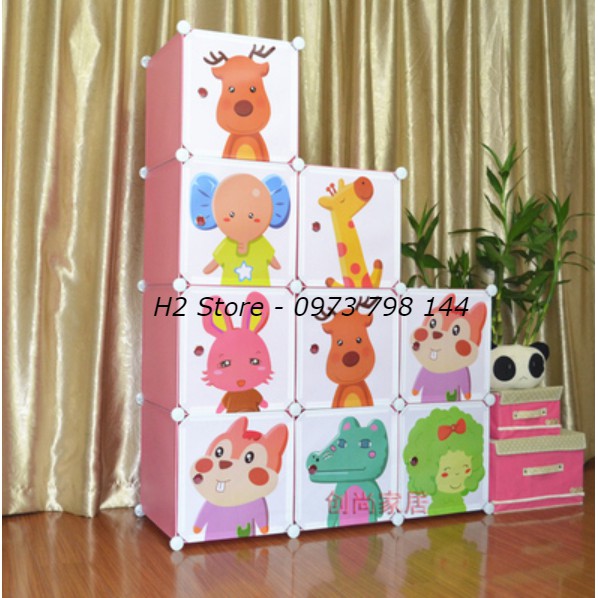 [RẺ NHẤT] TỦ NHỰA LẮP GHÉP 9 Ô HÌNH HOẠT HÌNH (CÁ SẤU) ĐỂ ĐỒ ĐA NĂNG THÔNG MINH sâu 47cm