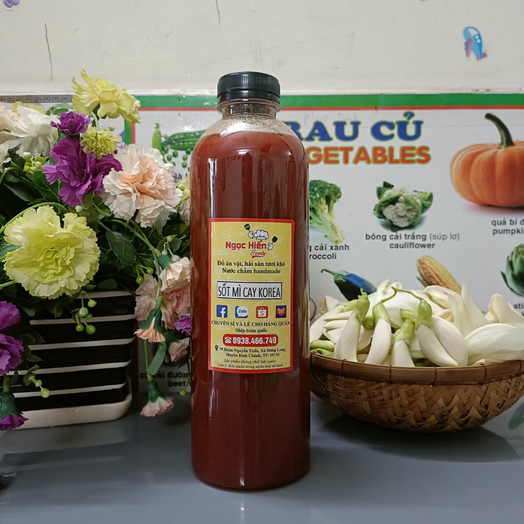 Sỉ sốt nấu mì cay Hàn Quốc nhà làm cho hàng quán, chai 1000ml, NGỌC HIỂN FOODS