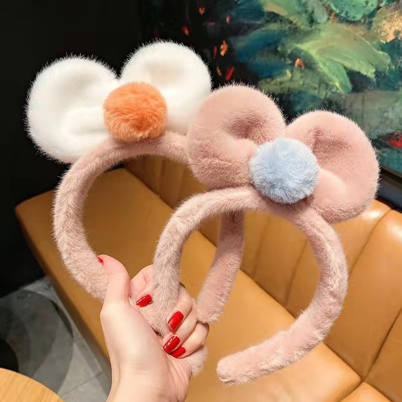 Băng Đô Cài Tóc Trang Điểm / Rửa Mặt Bằng Vải Lông Đính Nơ Dễ Thương Thời Trang Hàn Quốc Dành Cho Bạn Nữ