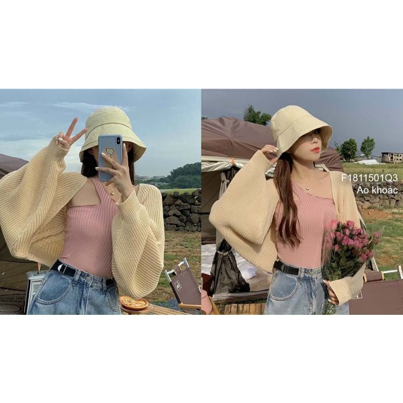 Áo khoác len cardigan croptop tay cánh dơi hàng Quảng Châu