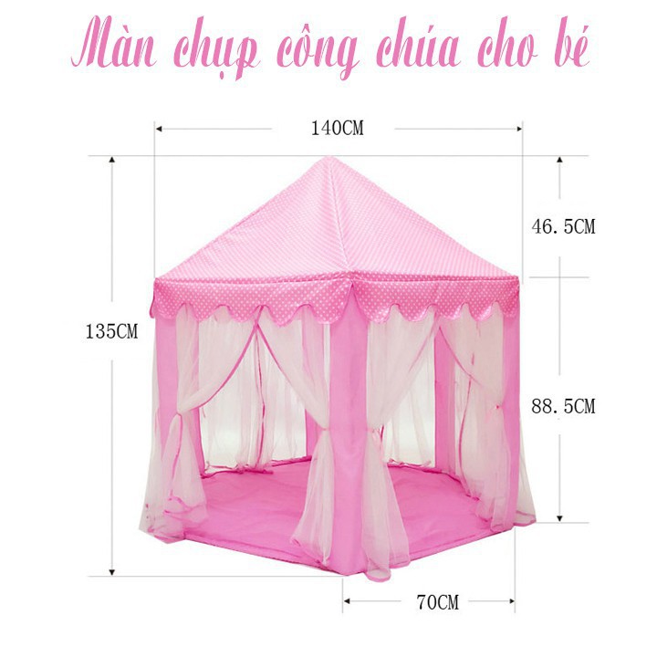 [Combo] Lều Rèm Công Chúa Màu Hồng+ 50 bóng nhựa mini 5cm