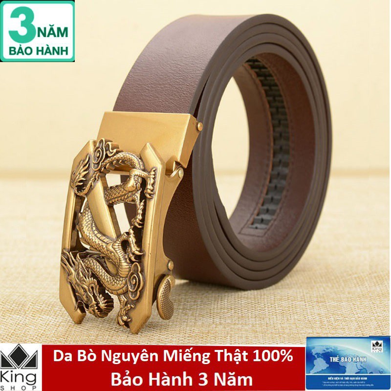 Thắt Lưng Dây Nịt Nam Da Bò Nguyên Miếng Thật 100% Khóa Tự Động Mặt Rồng Quấn - Đồ Da Kingshop