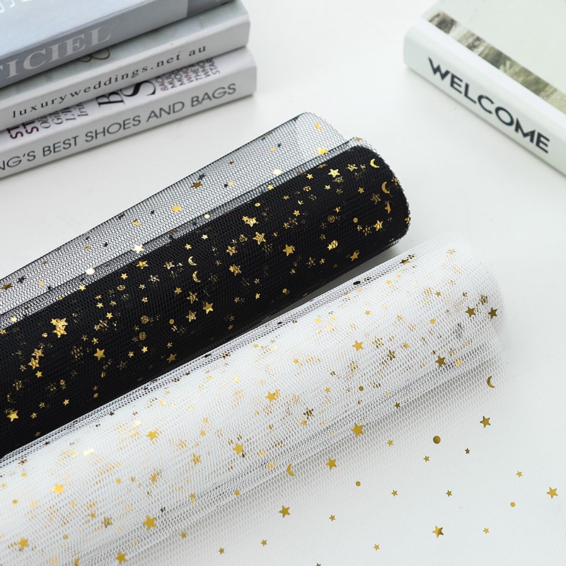 Vải Lưới Họa Tiết Ngôi Sao Mặt Trăng Lấp Lánh Dùng Để Trang Trí Đầm Cưới