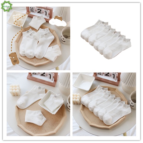 Tất cotton cổ thấp thoáng khí in hình gấu dễ thương sáng tạo cho nam nữ