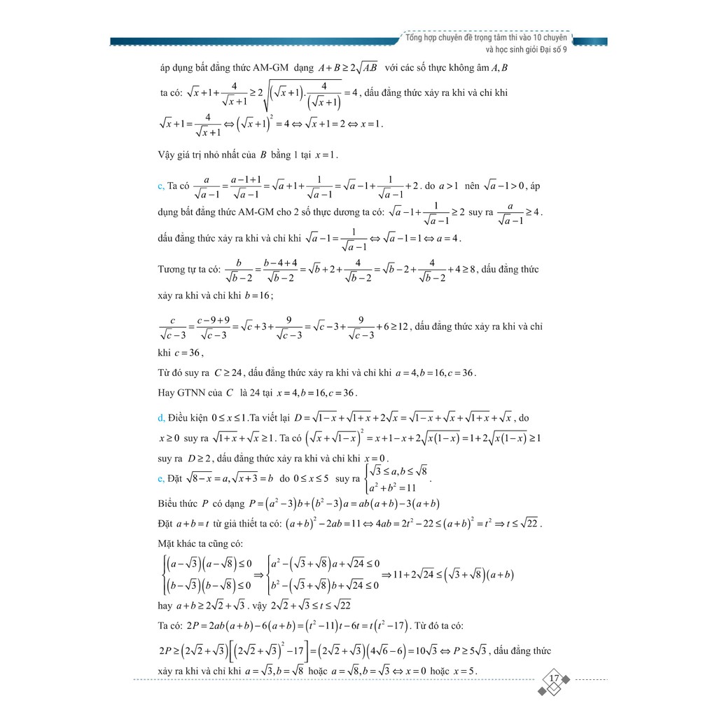 Sách - Tổng hợp chuyên đề trọng tâm thi vào 10 chuyên và học sinh giỏi - Đại số 9