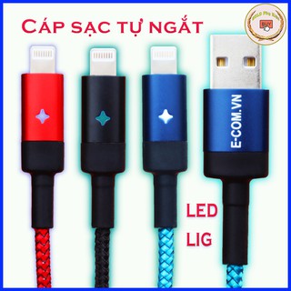 Dây Cáp Sạc iphone Tự Ngắt Khi Đầy Pin - Có Đèn Led - Chính hãng E-Com - Bọc dù chống đứt