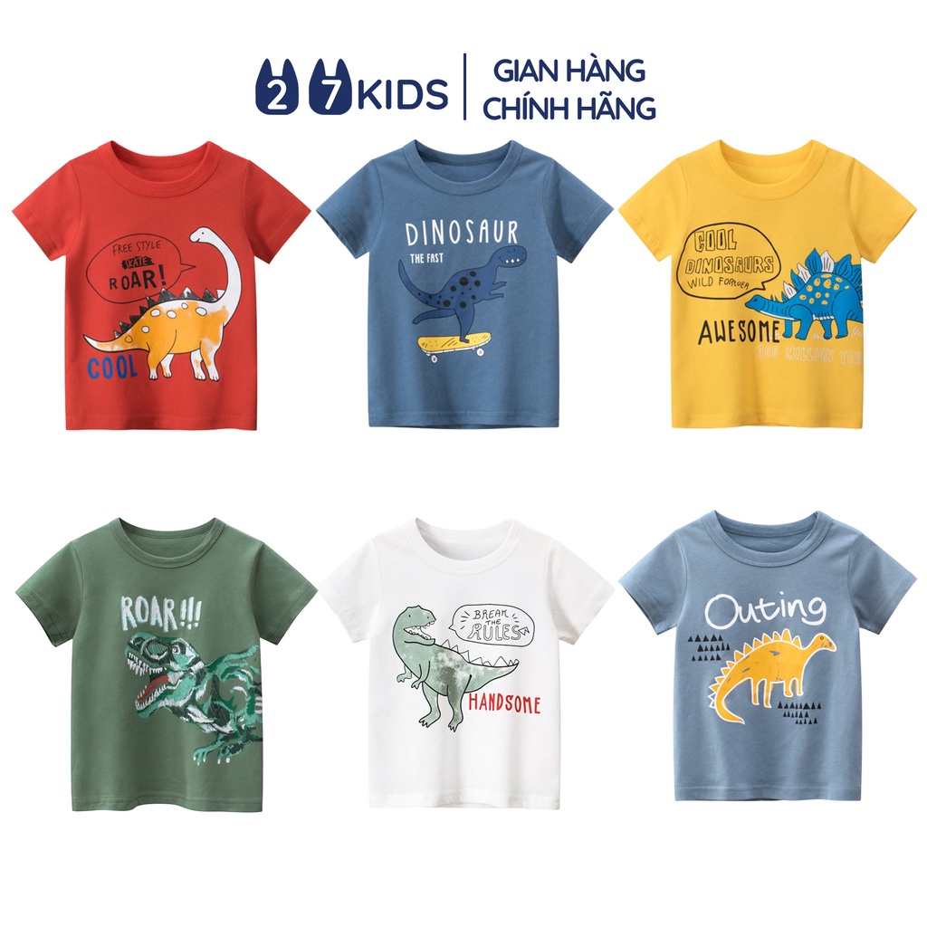 Áo thun bé trai ngắn tay 27Kids áo cộc nam 100% Cotton cho trẻ từ 2-10 tuổi BSTS1