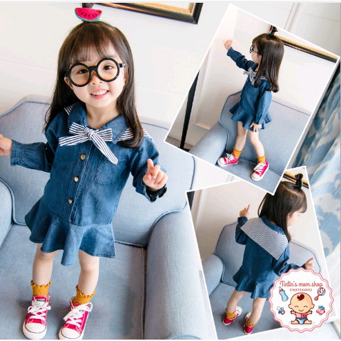 Nhập mã KID2711 giảm 10% - Váy dài tay denim đuôi cá cho bé gái