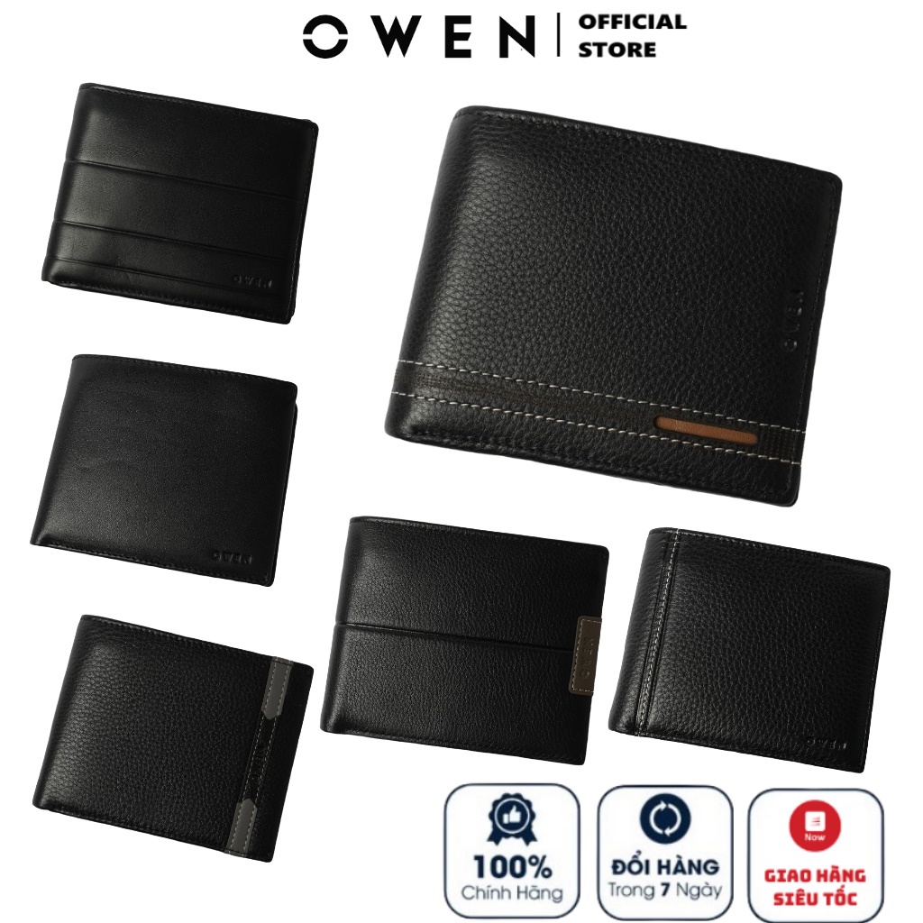 Ví Da Nam Cao Cấp OWEN Bóp Mini Nam Màu Đen 100% Da Bò Thật Kiểu Ví Ngang 2 Ngăn Đựng Tiền 7 Ngăn Chứa Thẻ Nhiều Mẫu