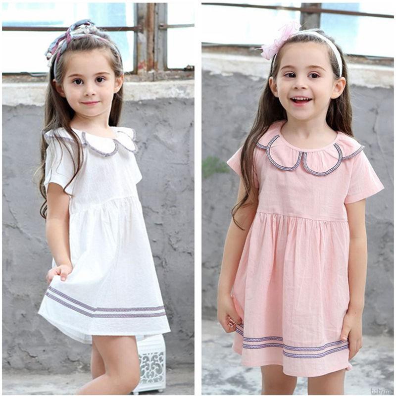 Đầm ngắn tay cổ Peter Pan in họa tiết dễ thương dành cho bé gái