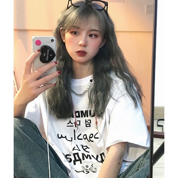 COZOK Áo Thun Tay Ngắn Cổ Tròn Dáng Rộng In Chữ Thời Trang Hàn Quốc Trẻ Trung