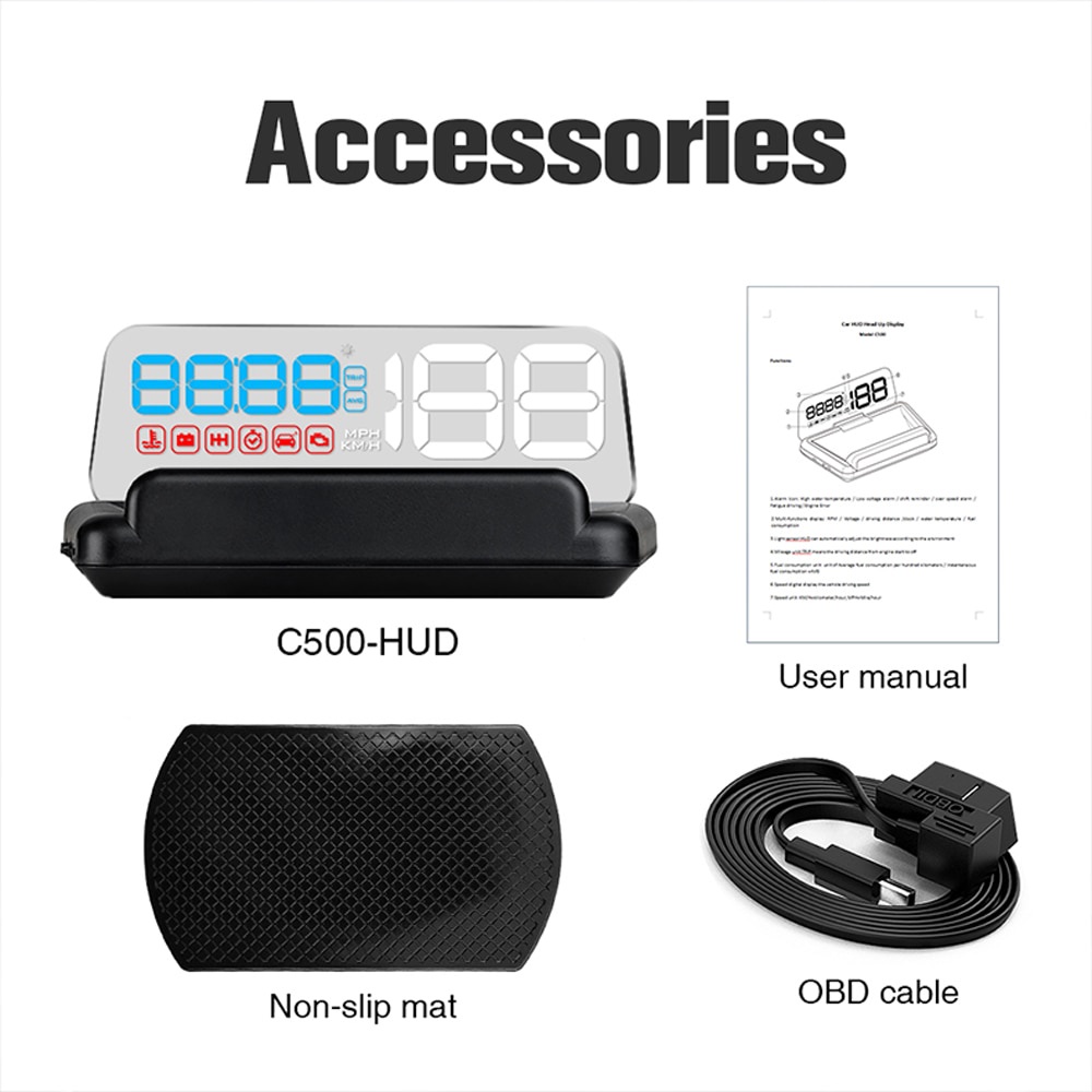 Geyiren Chính Hãng c500 obd2 hud Màn Hình Hiển Thị Tốc Độ Kỹ Thuật Số Có Gương Chiếu Kỹ Thuật Số Cho Xe Hơi / Máy Tính / Nhiên Liệu