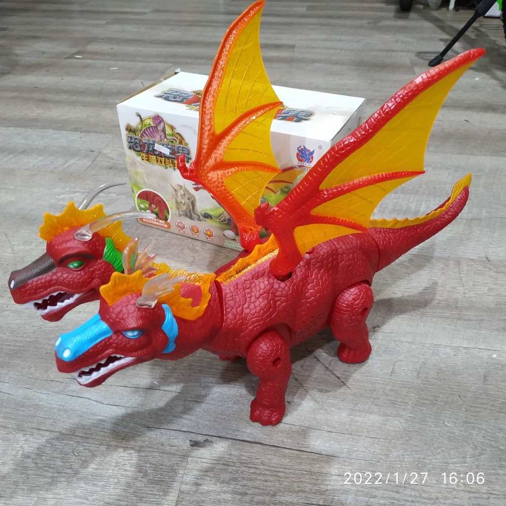 Đồ Chơi Khủng Long 2 Đầu Chạy Pin Đi Lại Phát Tiếng Kêu Đẻ Trứng Biết Vẫy Cánh Kích Thước 46x30 cm