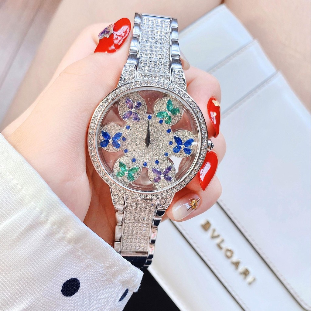 Đồng Hồ Davena Nữ Mặt Hoa Xoay D61505 37mm Silver Chính Hãng