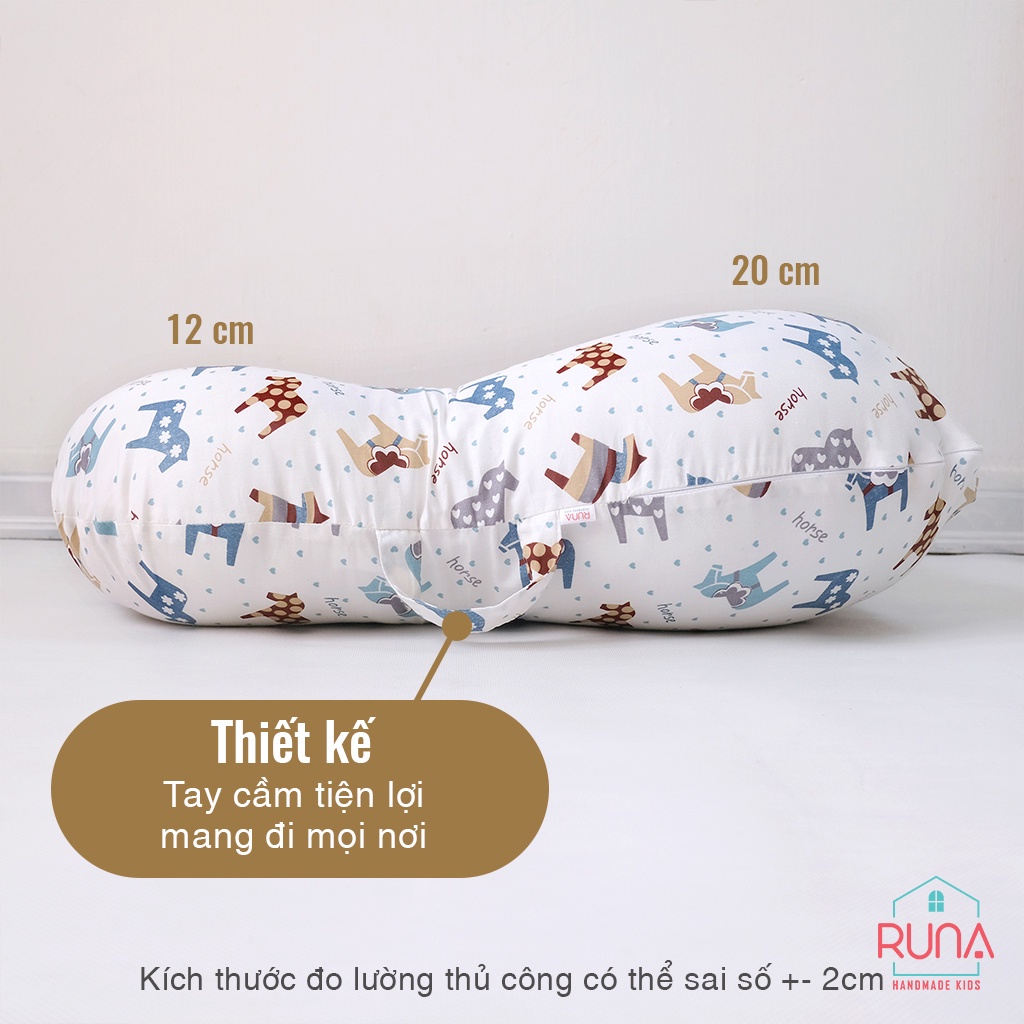 Gối chống trào ngược cho bé cotton Hàn 100% RUNA KIDS gối chống nôn trớ an toàn cho bé size lớn 65x70cm