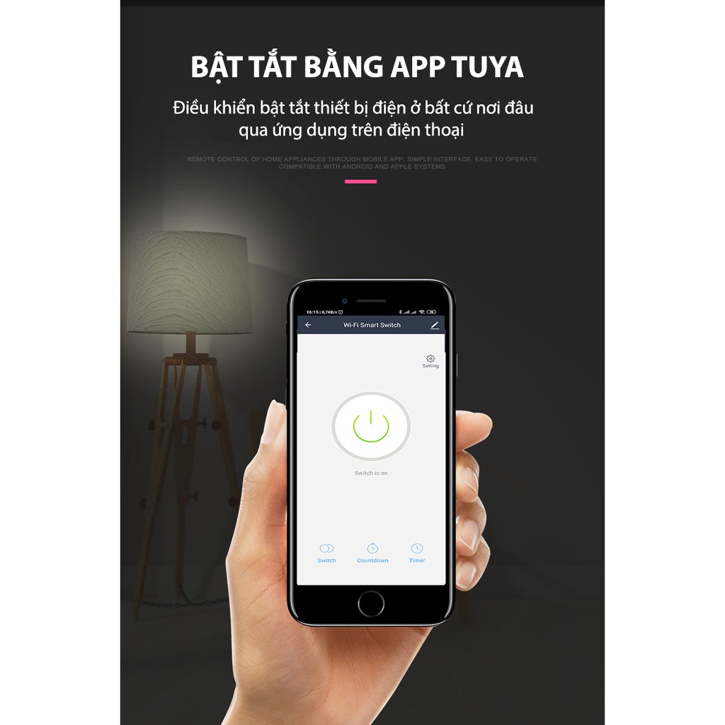 Công Tắc Wifi Điều Khiển Từ Xa Tuya Smarthome, Bật Tắt Đèn Qua Điện Thoại