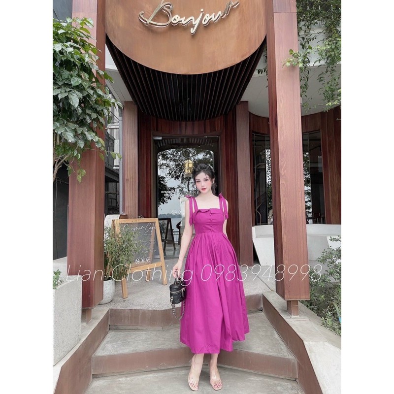 VÁY 2 DÂY THẮT NƠ VAI KHUY BỌC | BigBuy360 - bigbuy360.vn