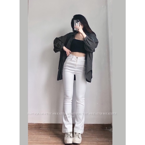 (Ảnh thật) Quần jeans nữ ống loe cạp cao the.sweaterweather TSW | BigBuy360 - bigbuy360.vn