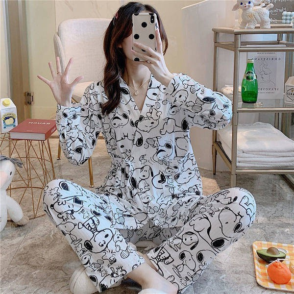 Bộ Đồ Ngủ Kimono Tay Dài Dáng Rộng Bằng Vải Cotton Phong Cách Nhật Bản Dễ Thương Dành Cho Nữ | BigBuy360 - bigbuy360.vn