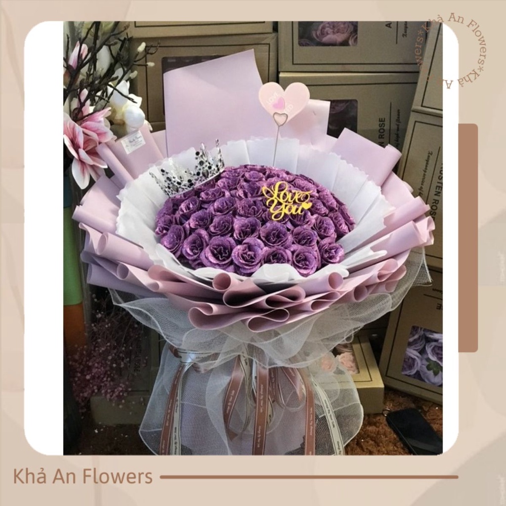 [Hoa sinh nhật - Nowship] Bó hoa nhũ 60 bông siêu to khổng lồ. Gói giấy Hàn xịn, ko nhăn gãy. Tặng thiệp. Mẫu độc quyền