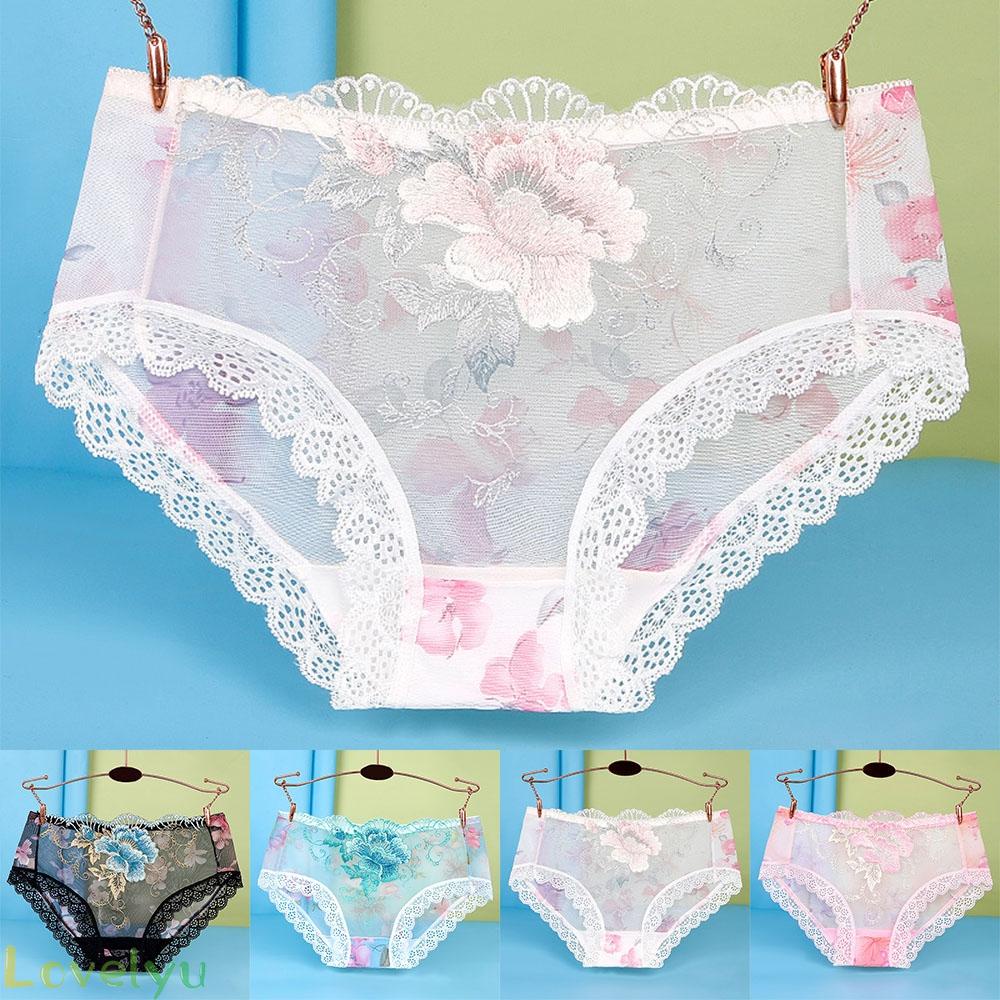 Plus Women-Sexy Lace Seamless Underwear Skin-Friendly Transparent Briefs Panties@New