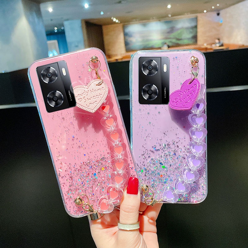 Ốp Điện Thoại Mềm Kim Tuyến 3D Có Vòng Tay Cho OPPO A57 4G 2022 OPPO A77 5G OPPOA77 OPPOA57