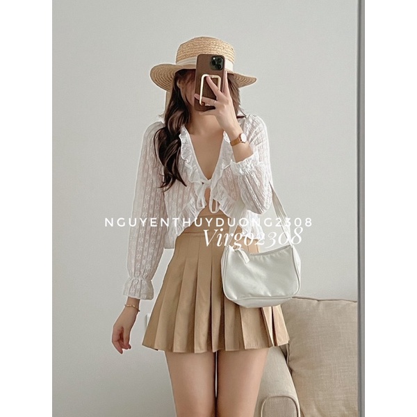 [HÀNG SẴN]ÁO CADIGAN HOA REN CỔ BÈO THẮT DÂY NƠ NGỰC SIÊU ĐIỆU