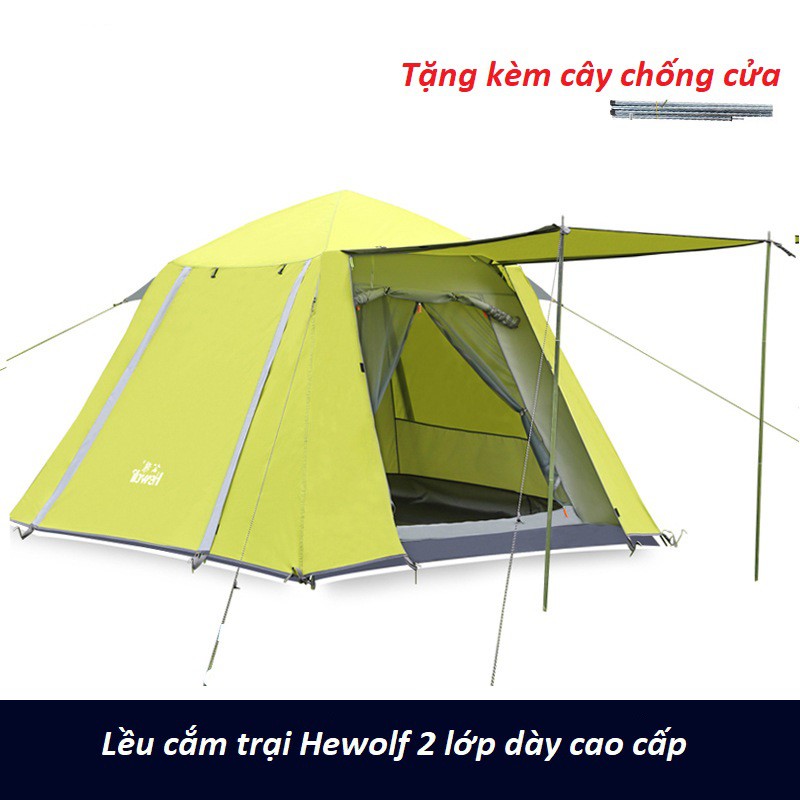 Lều vuông 4 6 người HEWOLF CAMEL lều cắm trại 4 cửa thoáng mát có tấm che dày dặn chắc chắn chống tia UV - Kèm chống cửa