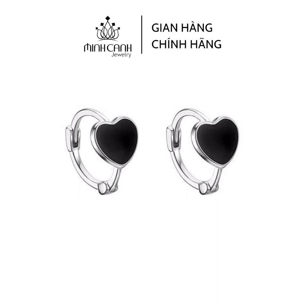 Bông Tai Bạc Khóa Bấm Trái Tim Đen Minh Canh Jewelry