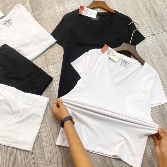 Áo Thun Basic Có Túi Cổ Tim Combo 2 cái