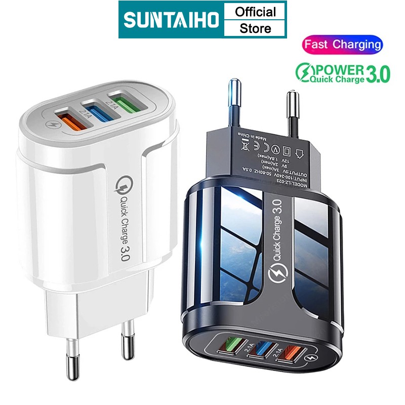 Suntaiho 18W Quick USB Charge QC 3.0 3 Port Wall Adapter US EU Plug For iPhone Samsung