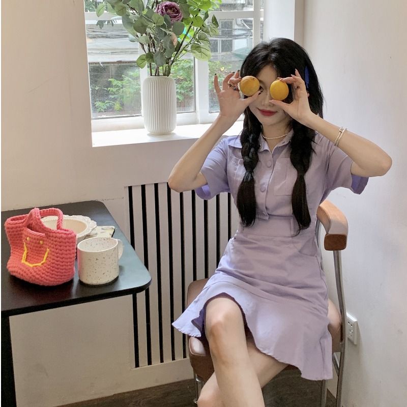 Đầm Ngắn Đuôi Cá Ôm Eo Màu Tím Phong Cách Mùa Hè Ngọt Ngào Cho Nữ